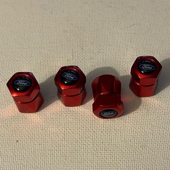 Ford logo valve Stem caps in Red set of 4 NWT - Picture 3 of 4